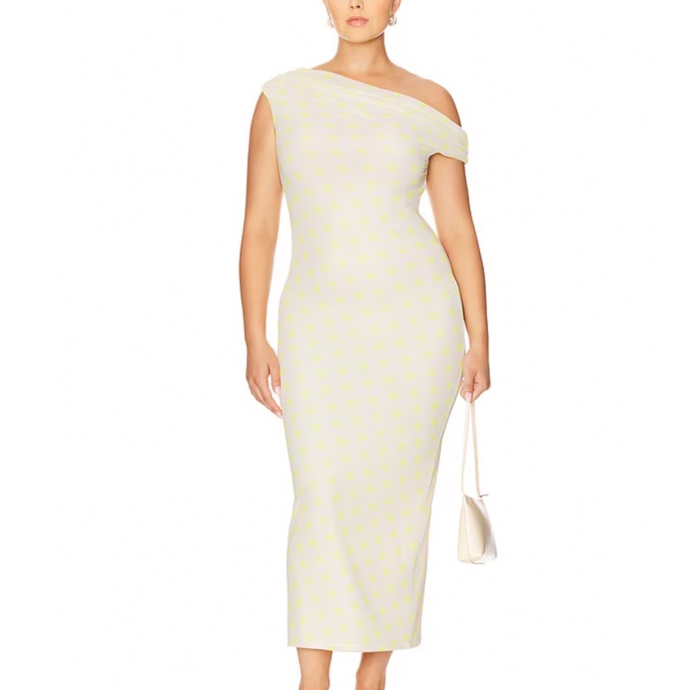 AFRM Holden Sun Dot One Shoulder Polka Dot Midi Dress